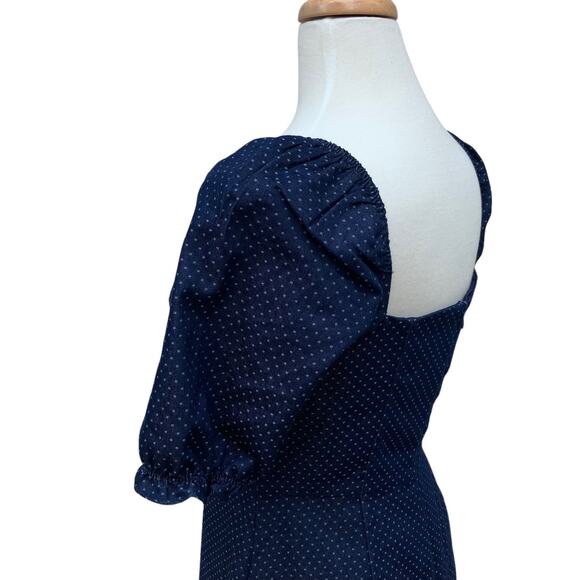 Lulu’s Mini Dress Size M Navy Blue Square Neck Polka Dots Y2K Puff Sleeve Casual - Picture 4 of 10